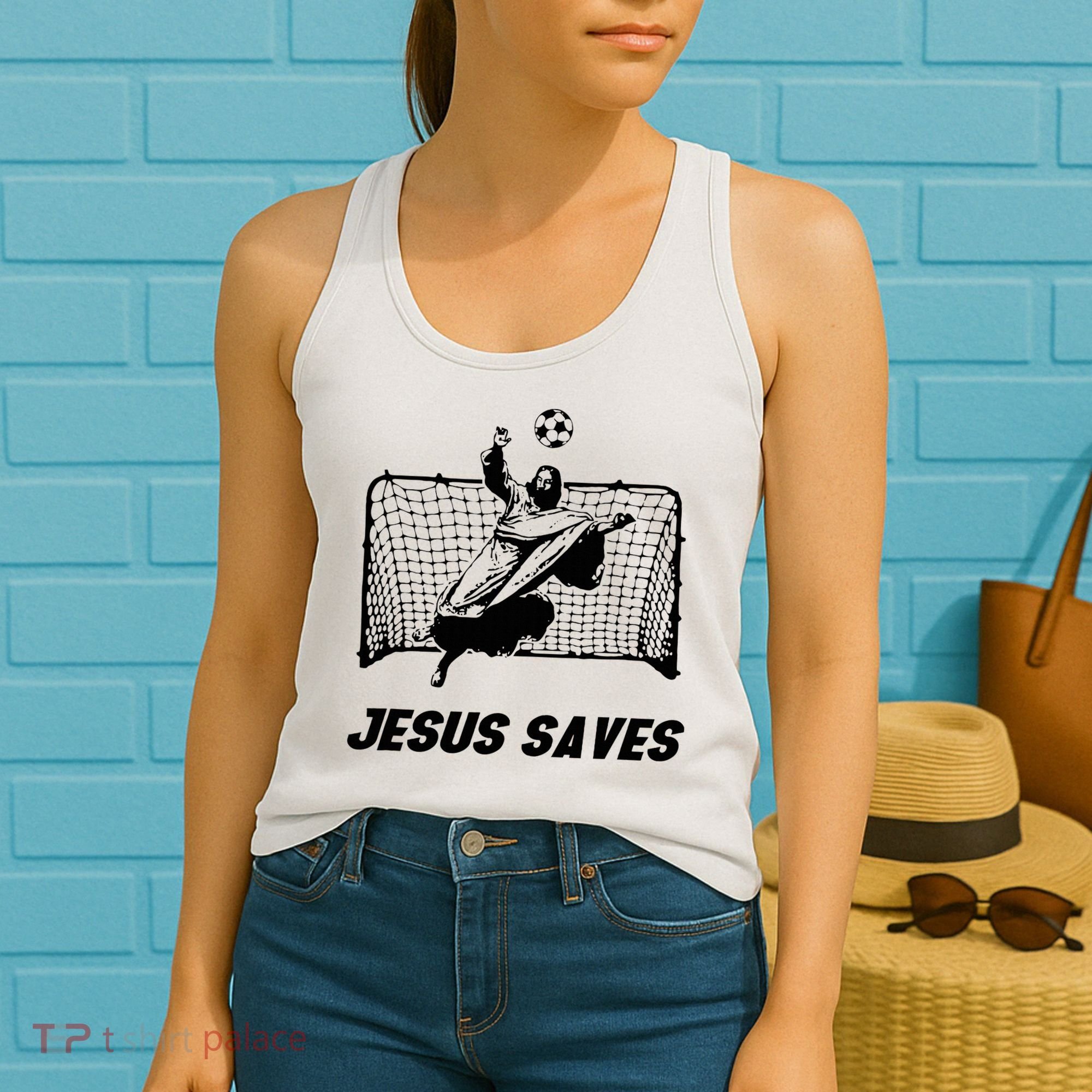 Jesus Saves Jesus Saved Soccer Goal Goalie Women's Tank Top