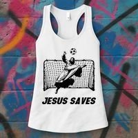 Jesus Saves Jesus Saved Soccer Goal Goalie Women's Tank Top thumb 3