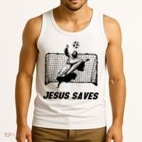 Jesus Saves Jesus Saved Soccer Goal Goalie Tank Top thumb 3