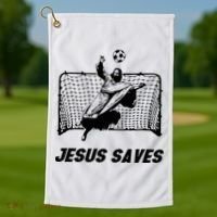Jesus Saves Jesus Saved Soccer Goal Goalie Golf Towel thumb 1