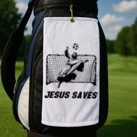 Jesus Saves Jesus Saved Soccer Goal Goalie Golf Towel thumb 2