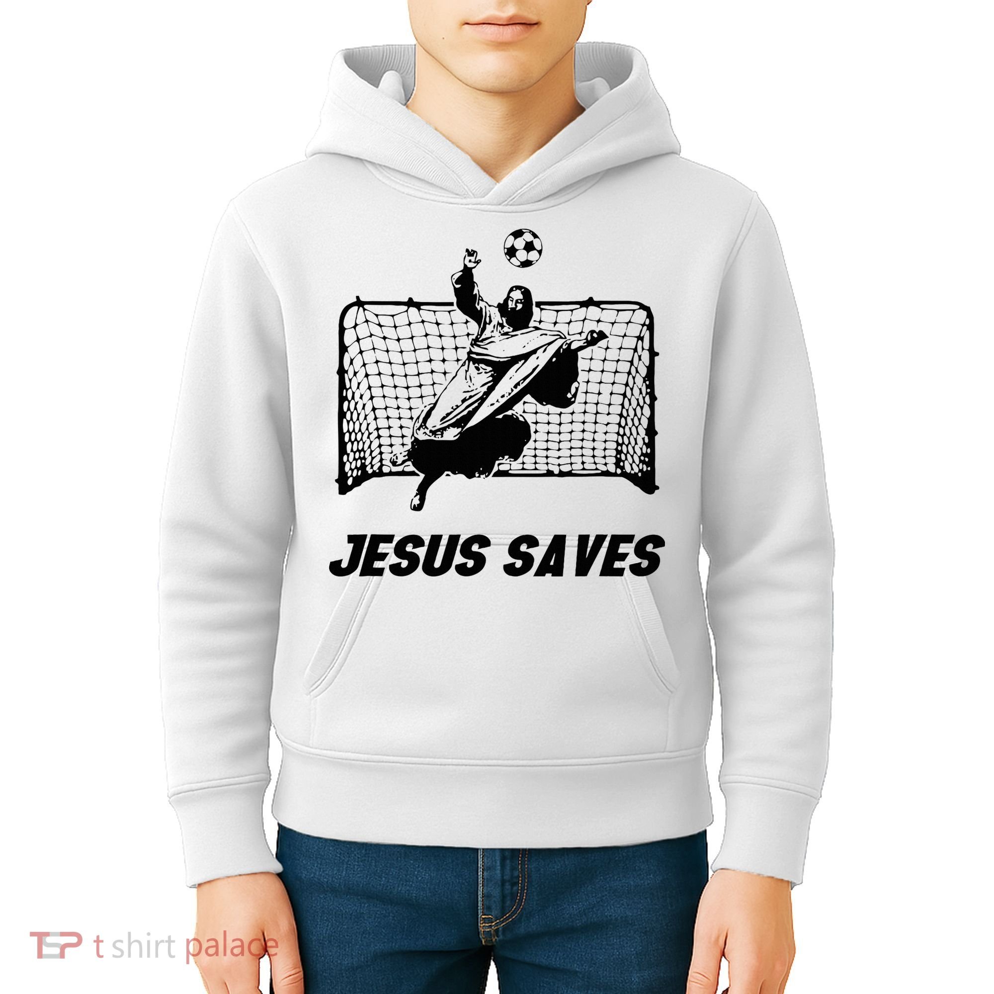 Jesus Saves Jesus Saved Soccer Goal Goalie Kids Hoodie