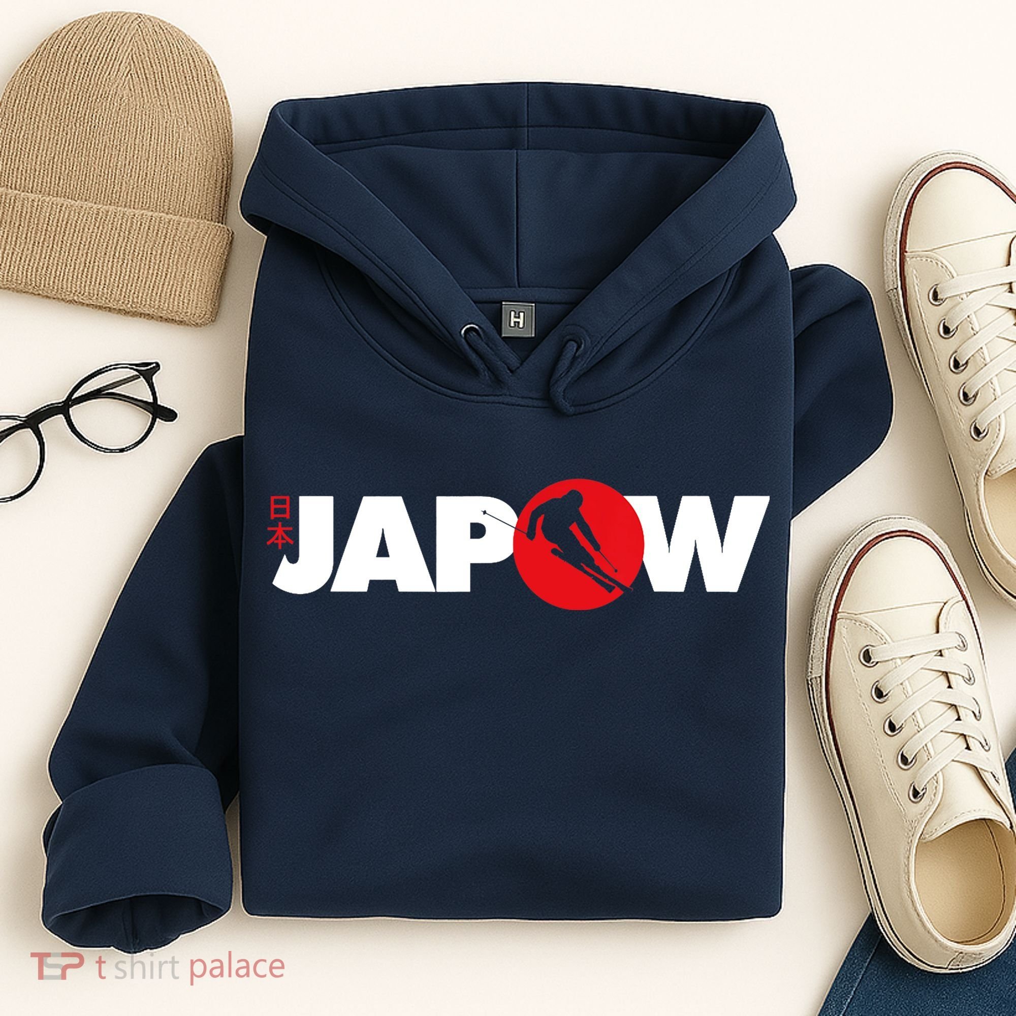Japan Ski Japow Powder Skiing Japanese Flag Hoodie