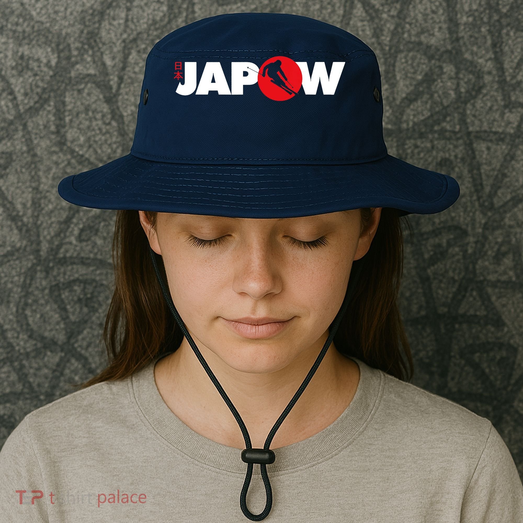 Japan Ski Japow Powder Skiing Japanese Flag Bucket Hat