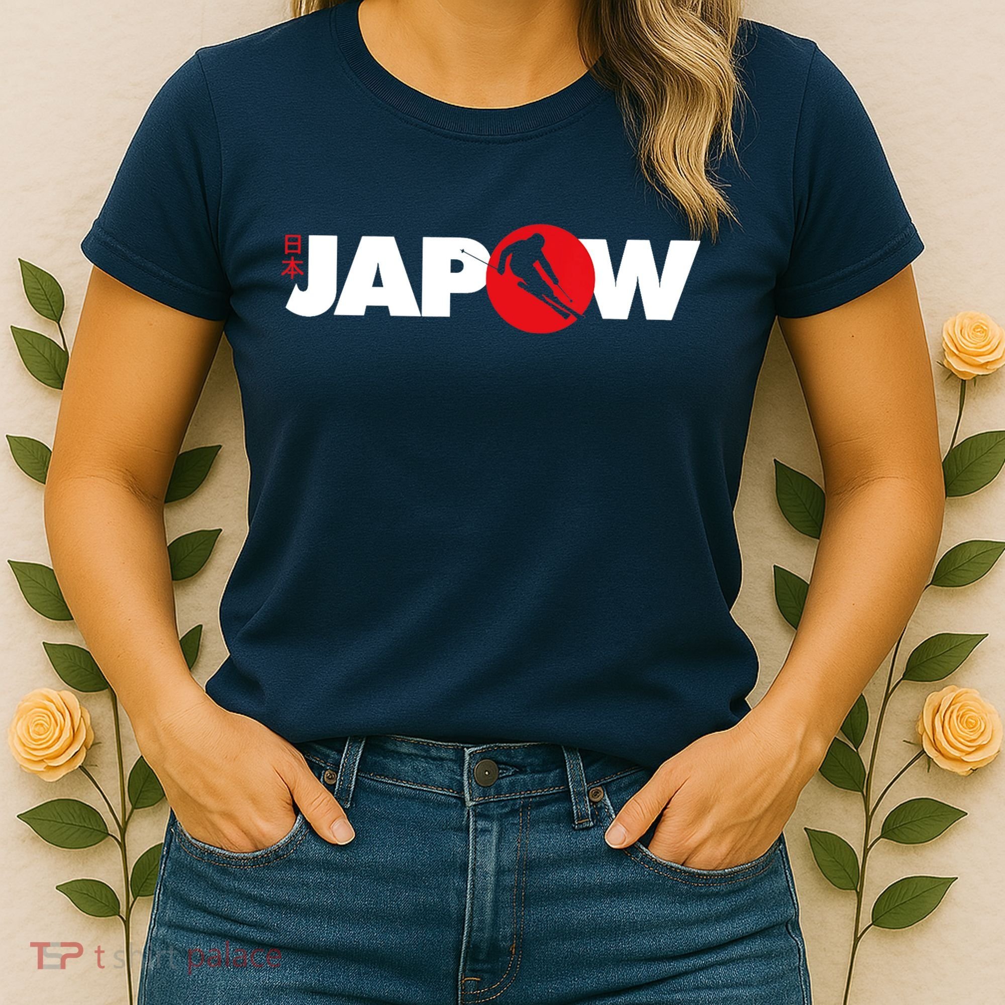 Japan Ski Japow Powder Skiing Japanese Flag Women's T-Shirt