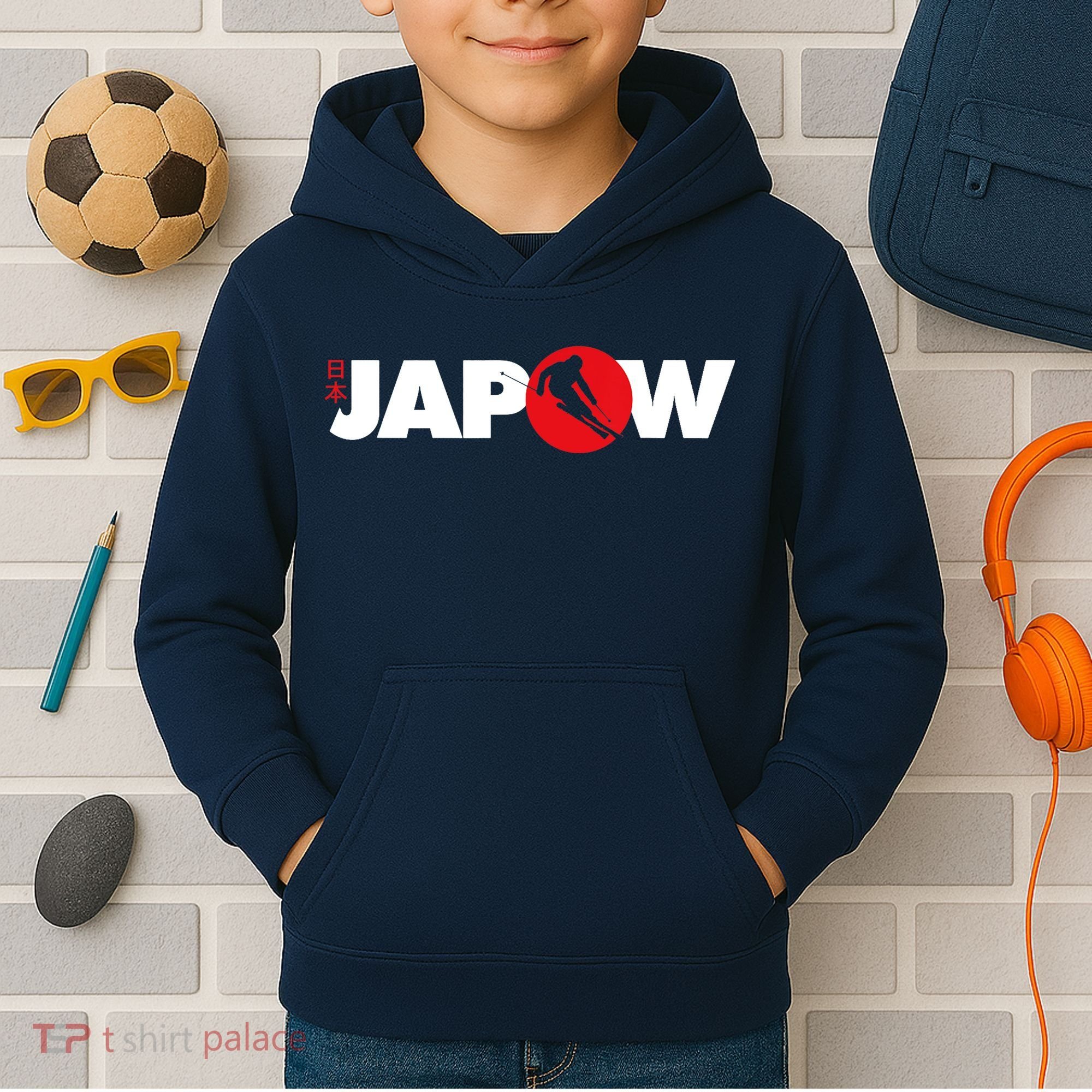 Japan Ski Japow Powder Skiing Japanese Flag Kids Hoodie