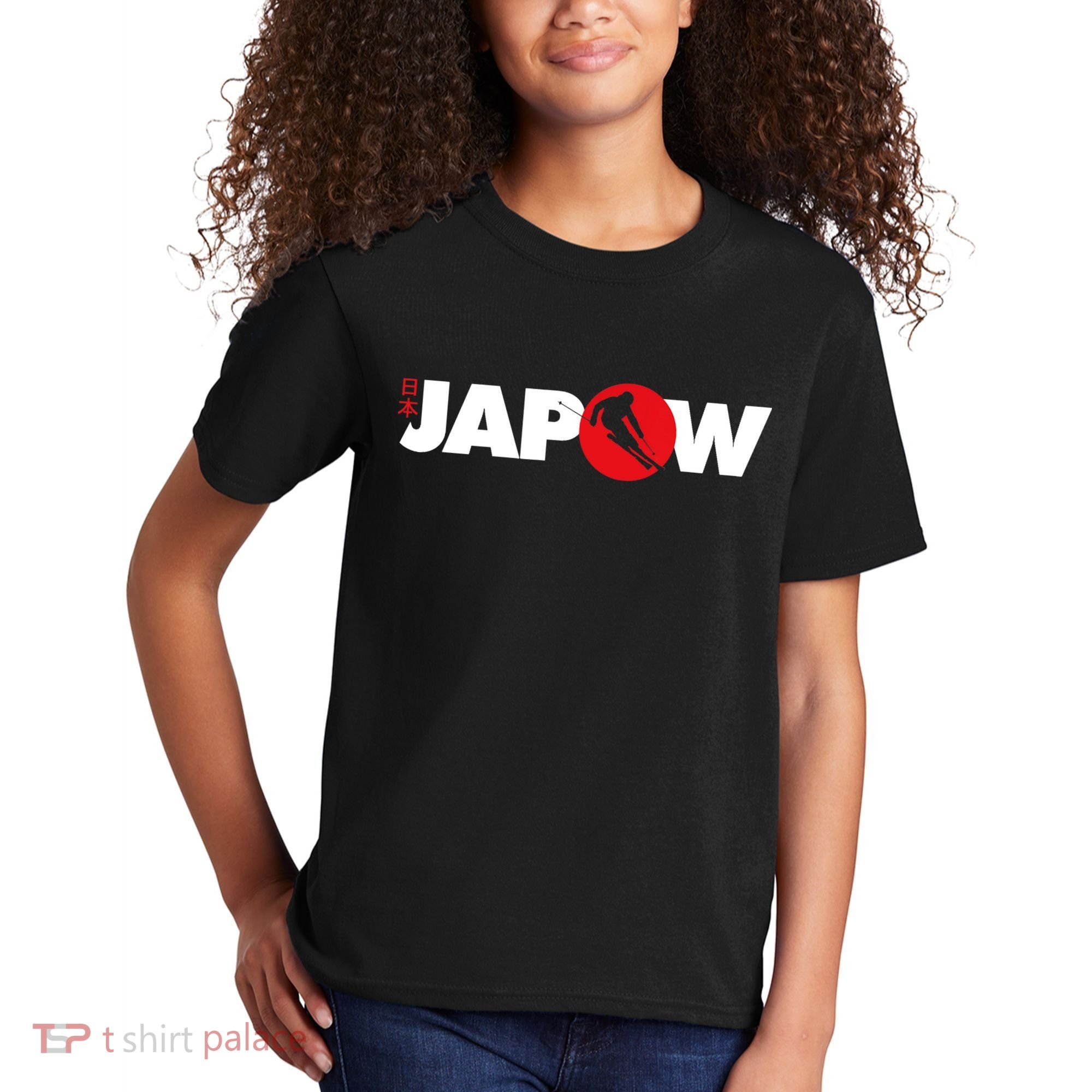 Japan Ski Japow Powder Skiing Japanese Flag Kids T-Shirt