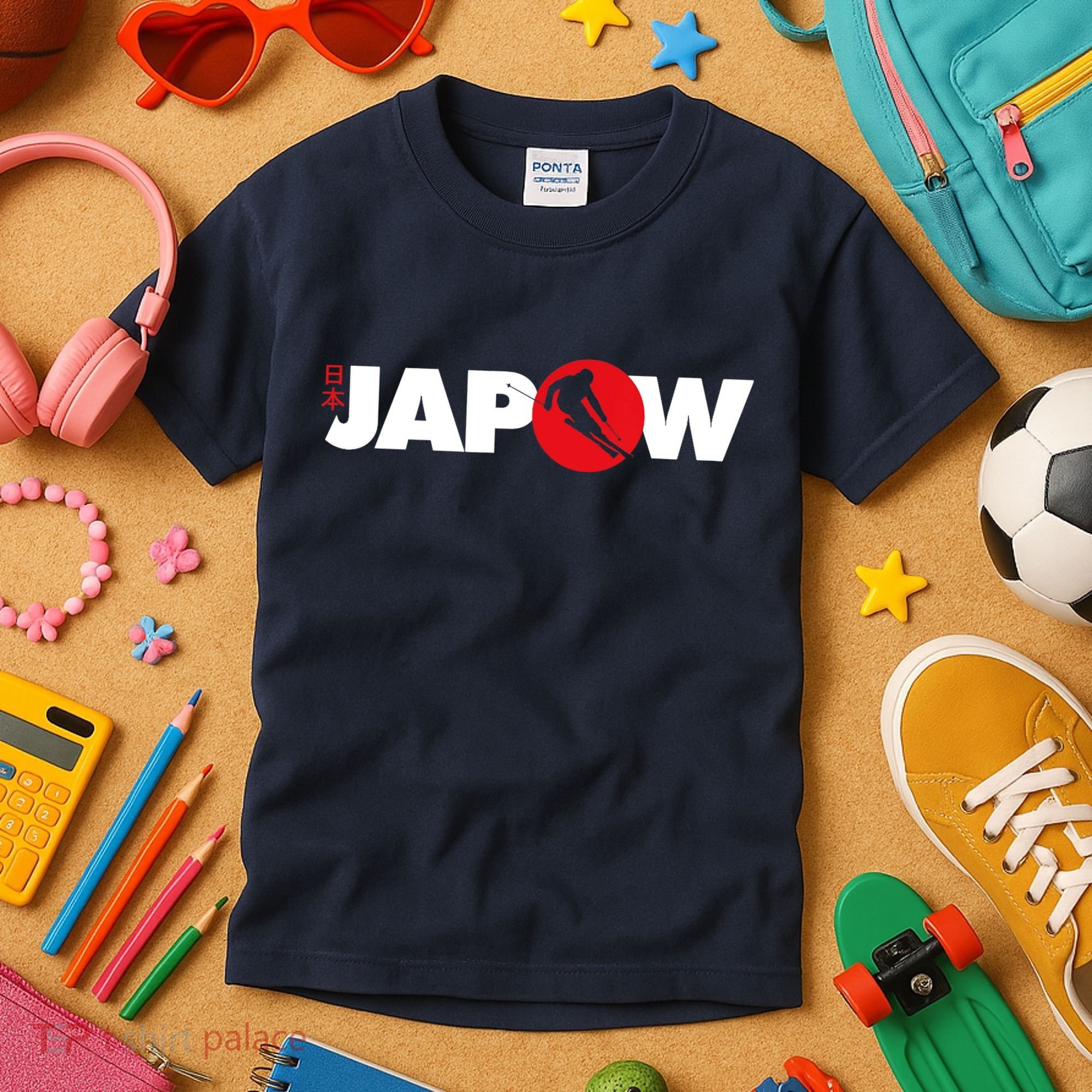 Japan Ski Japow Powder Skiing Japanese Flag Kids T-Shirt
