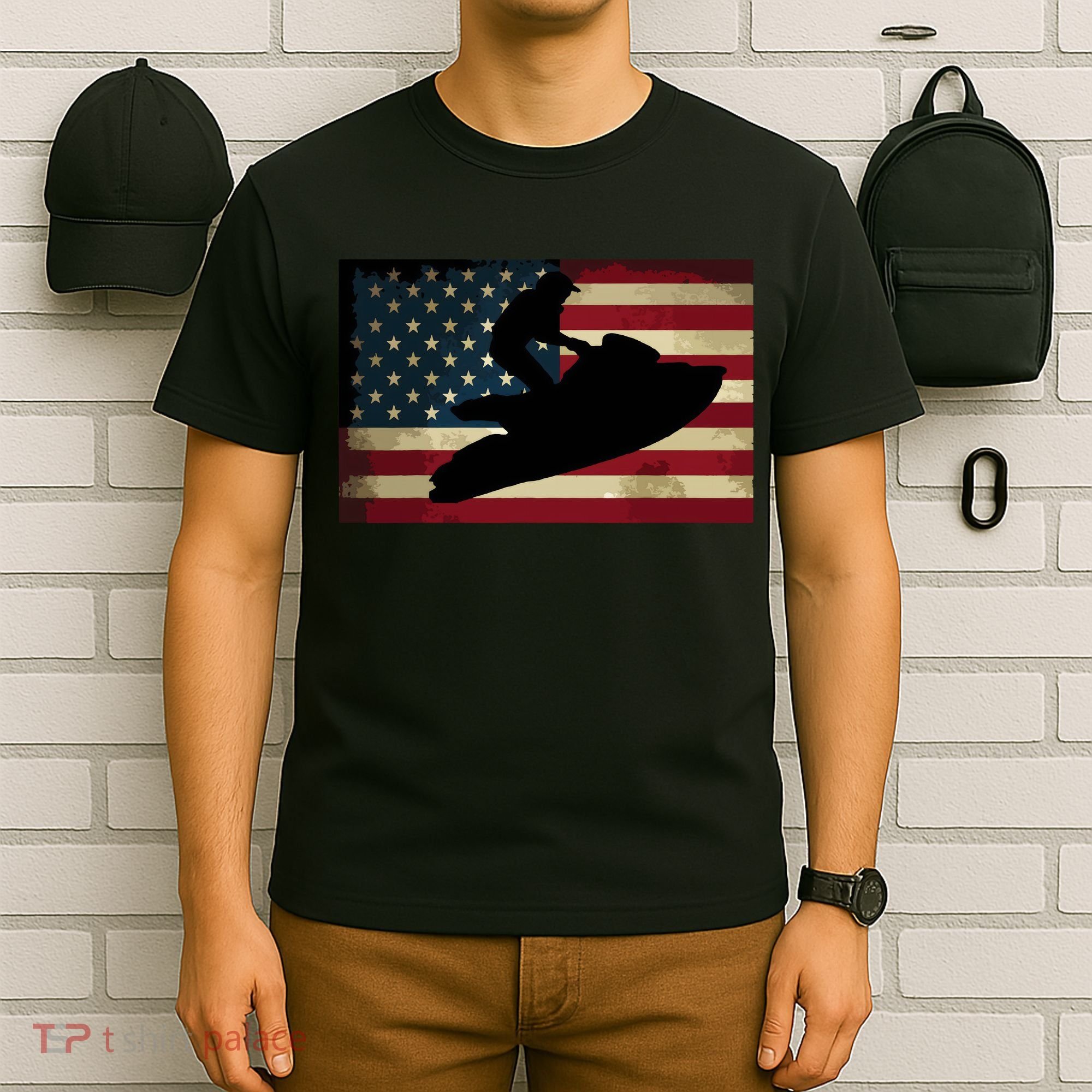 Jet Ski Jet Skier Tee Jet Skiing USA Flag T-Shirt