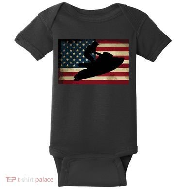 Jet Ski Jet Skier Tee Jet Skiing USA Flag Baby Bodysuit