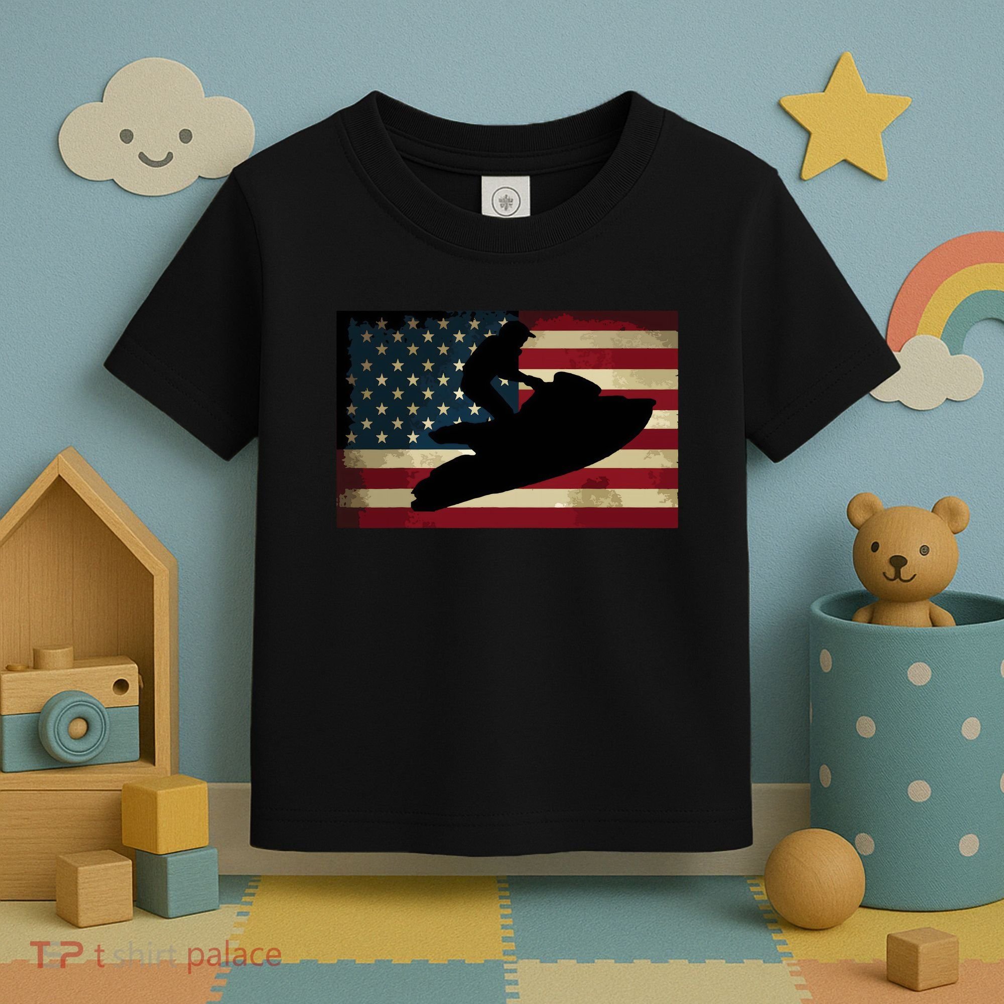 Jet Ski Jet Skier Tee Jet Skiing USA Flag Toddler T-Shirt