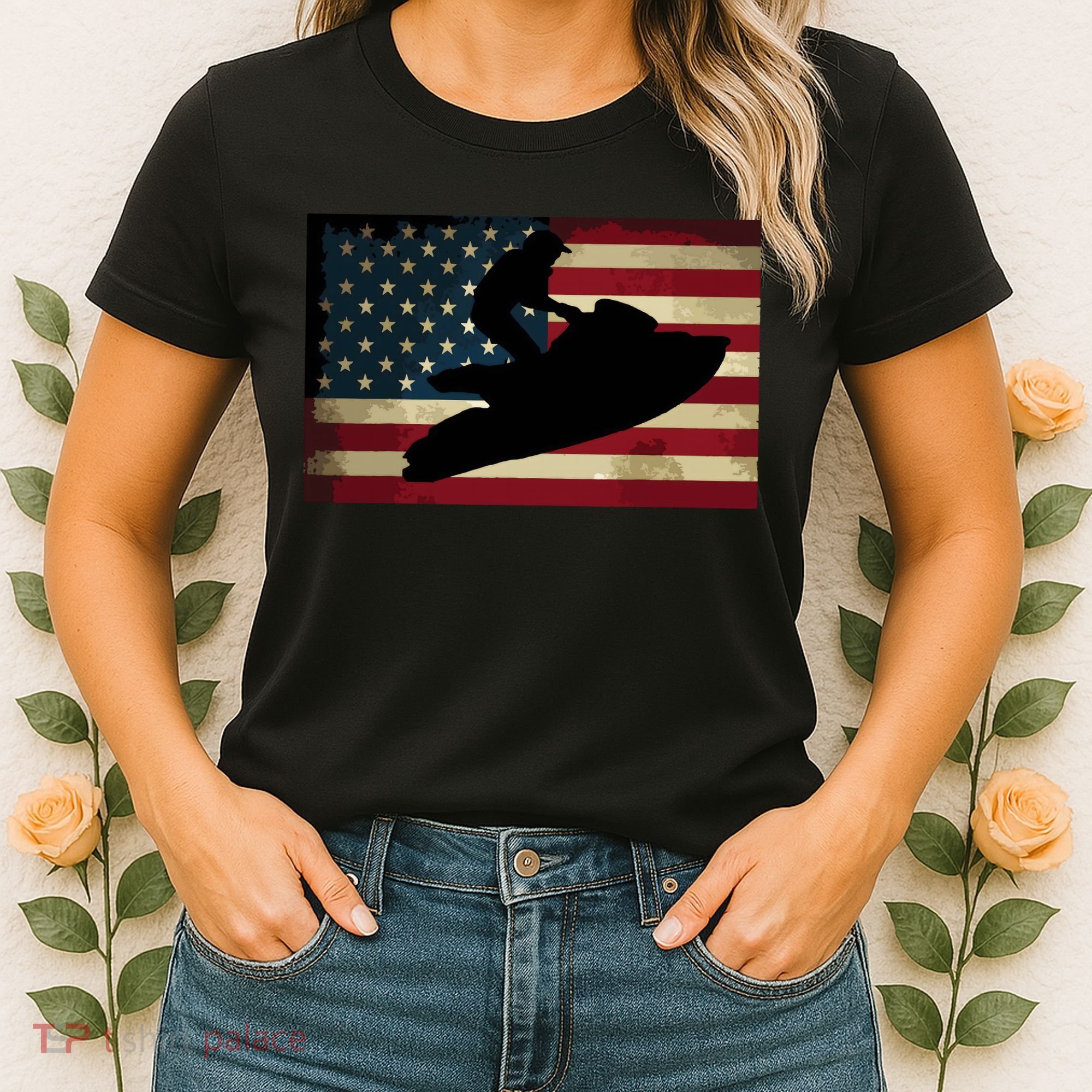 Jet Ski Jet Skier Tee Jet Skiing USA Flag Women's T-Shirt