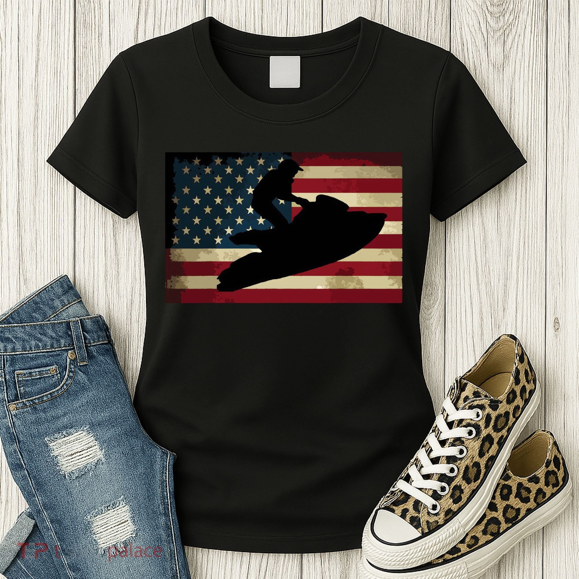 Jet Ski Jet Skier Tee Jet Skiing USA Flag Women's T-Shirt