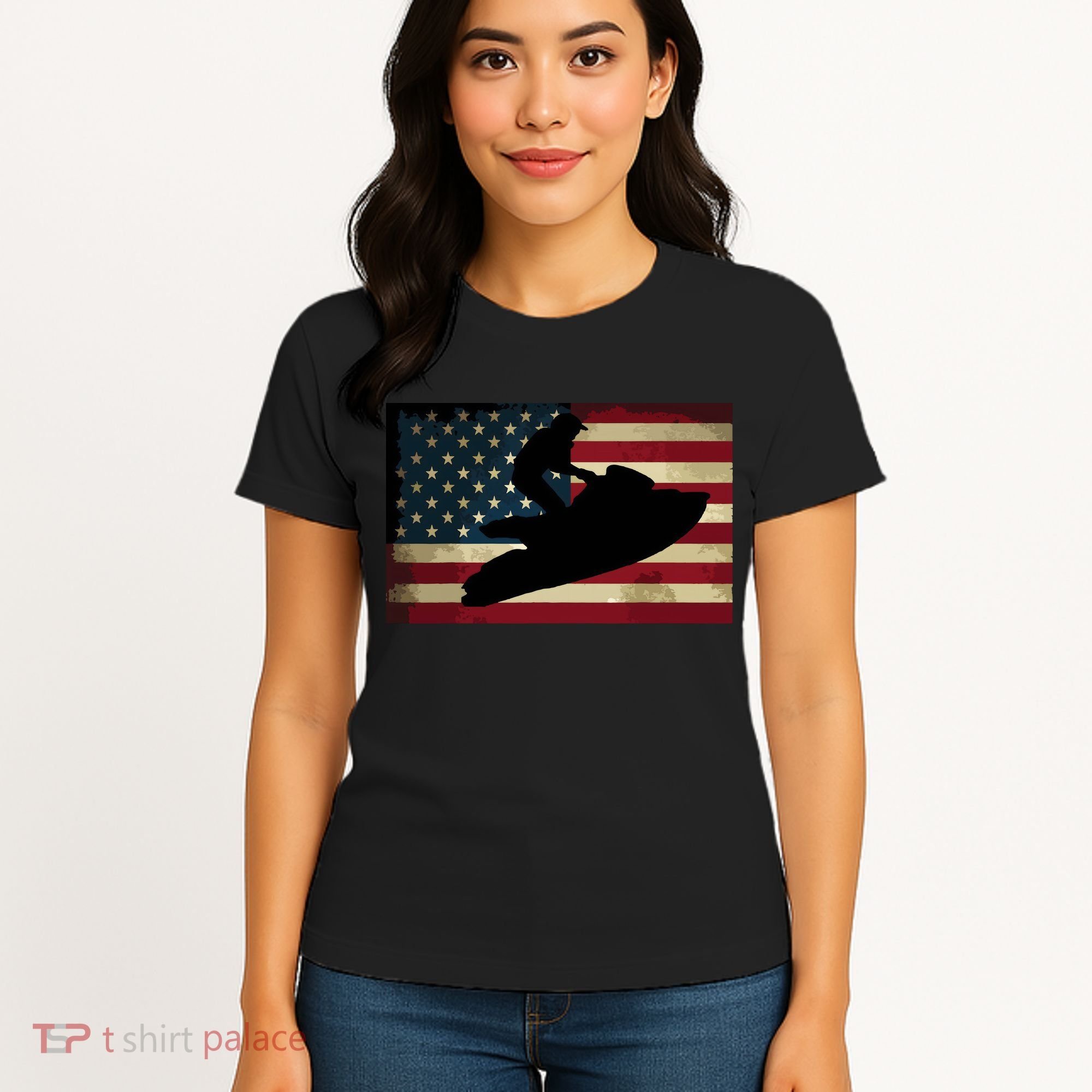 Jet Ski Jet Skier Tee Jet Skiing USA Flag Women's T-Shirt