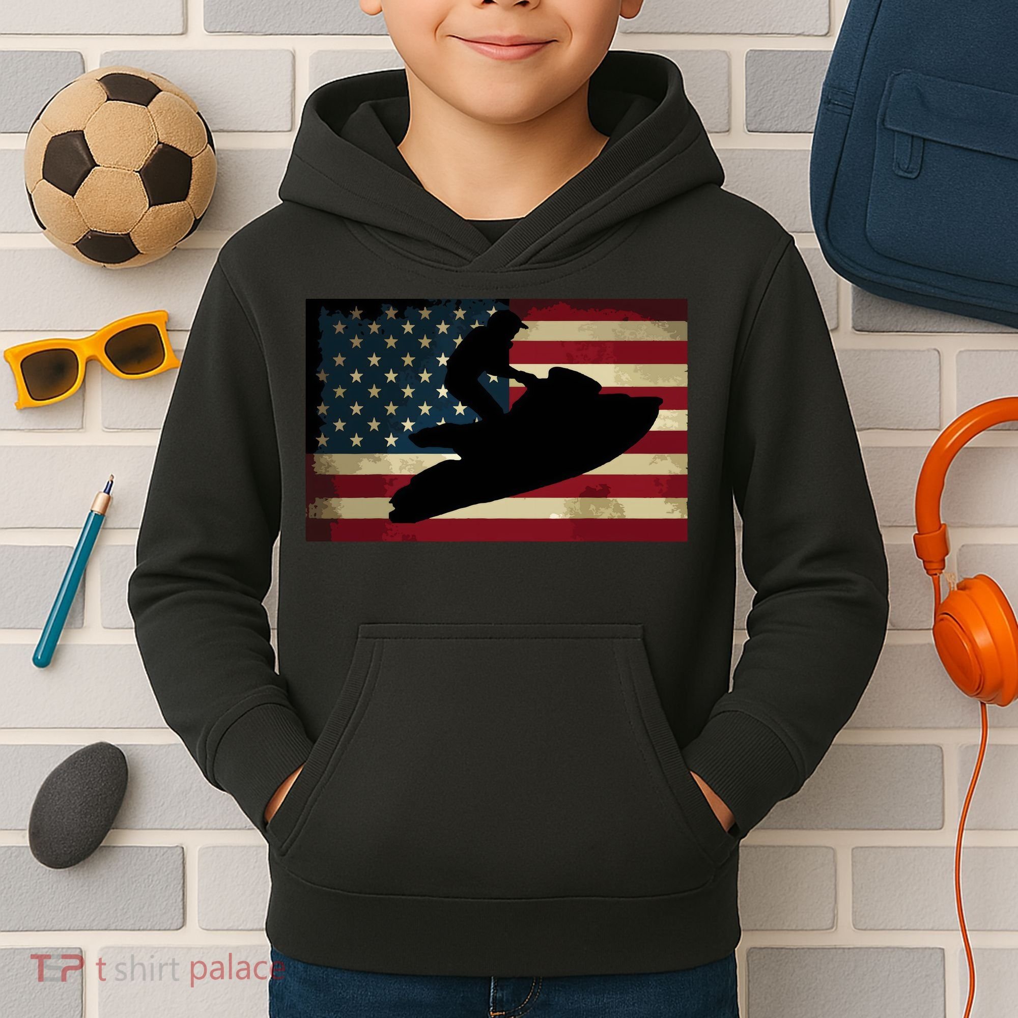 Jet Ski Jet Skier Tee Jet Skiing USA Flag Kids Hoodie
