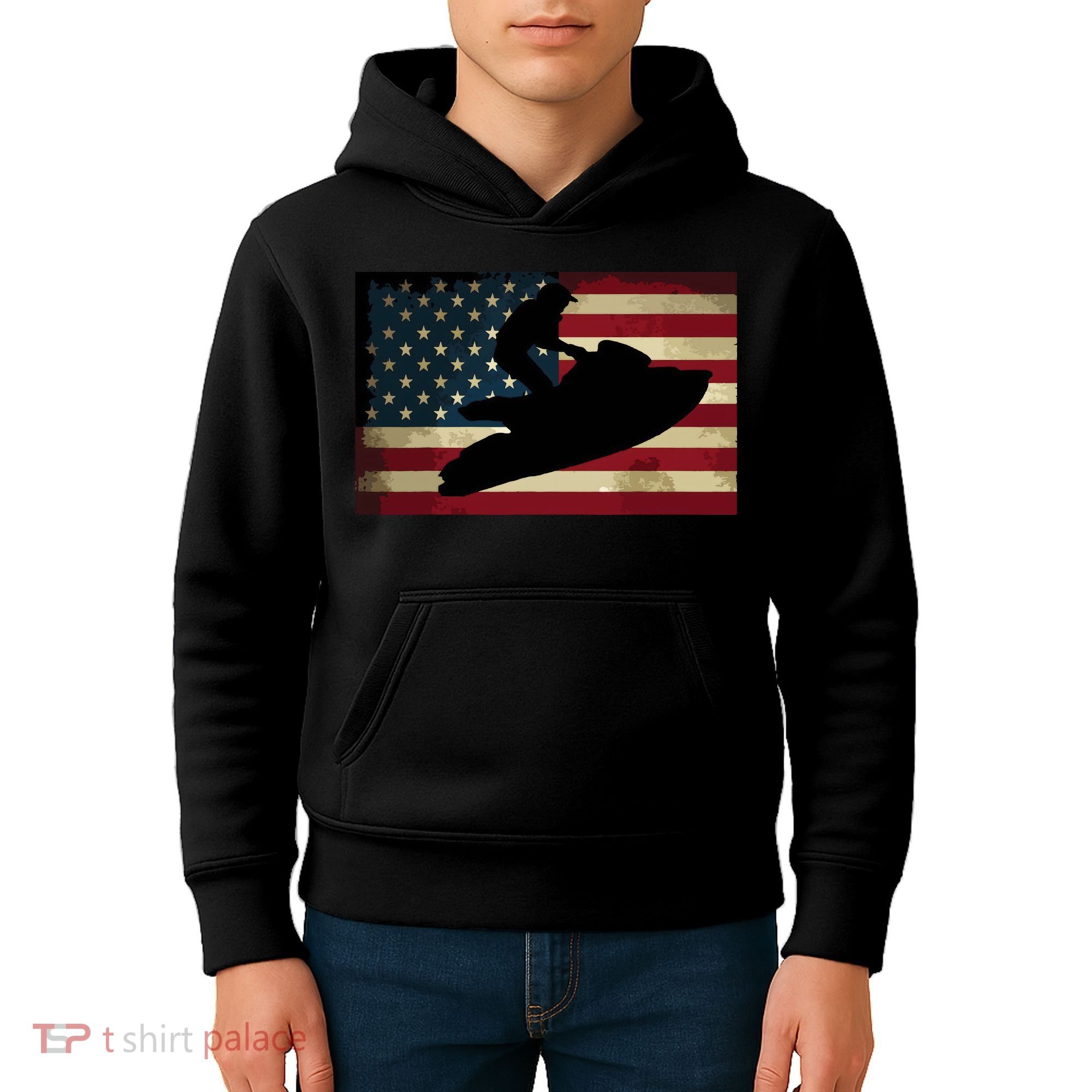 Jet Ski Jet Skier Tee Jet Skiing USA Flag Kids Hoodie