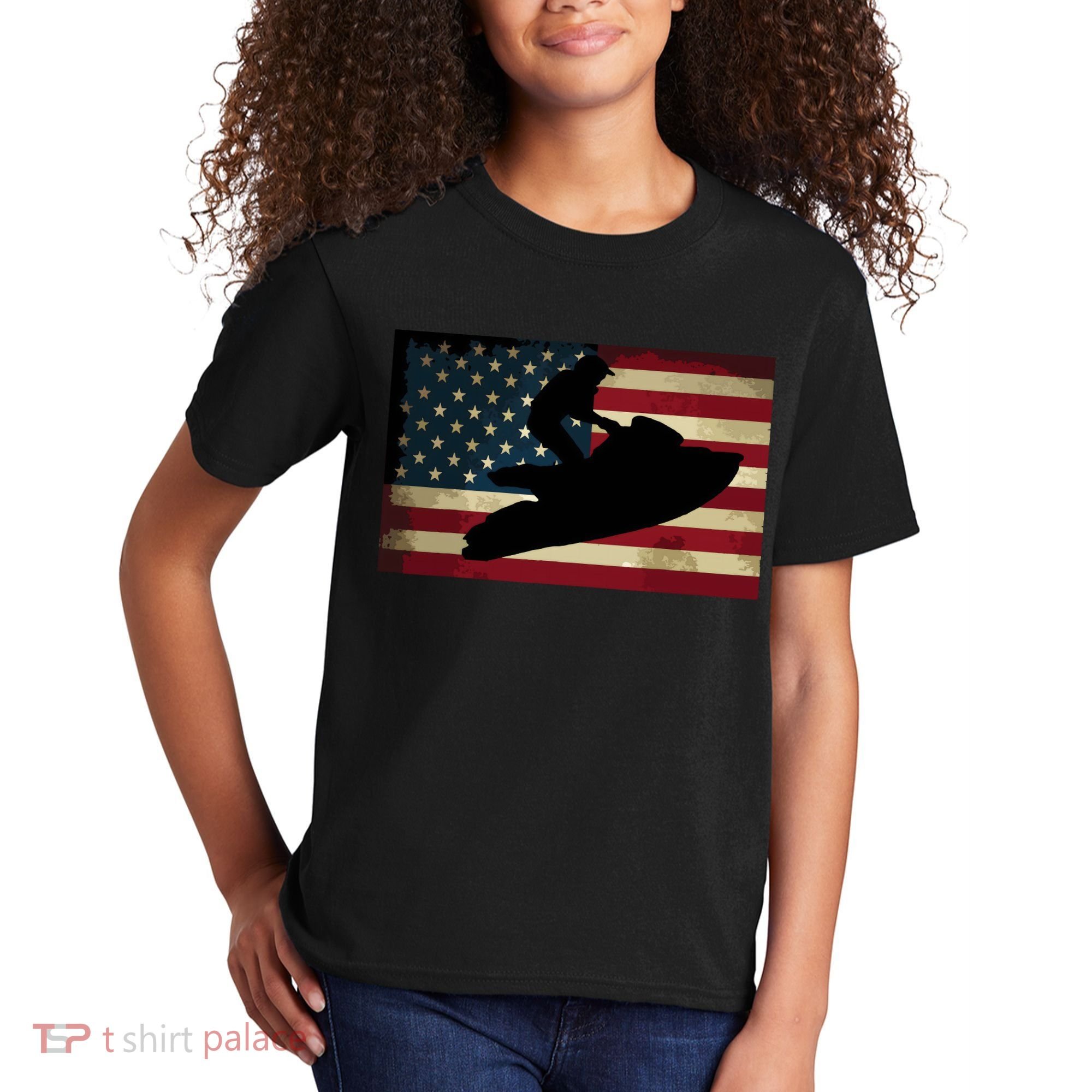 Jet Ski Jet Skier Tee Jet Skiing USA Flag Kids T-Shirt