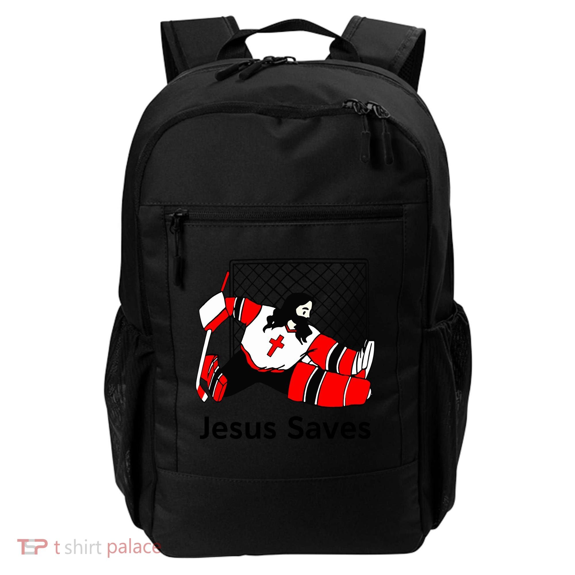 Jesus Saves Jesus Saved Hockey Funny Gift Backpack
