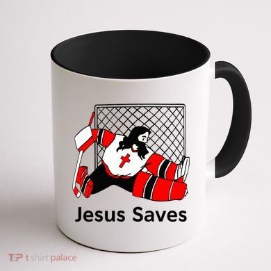 Jesus Saves Jesus Saved Hockey Funny Gift Coffee Mug back