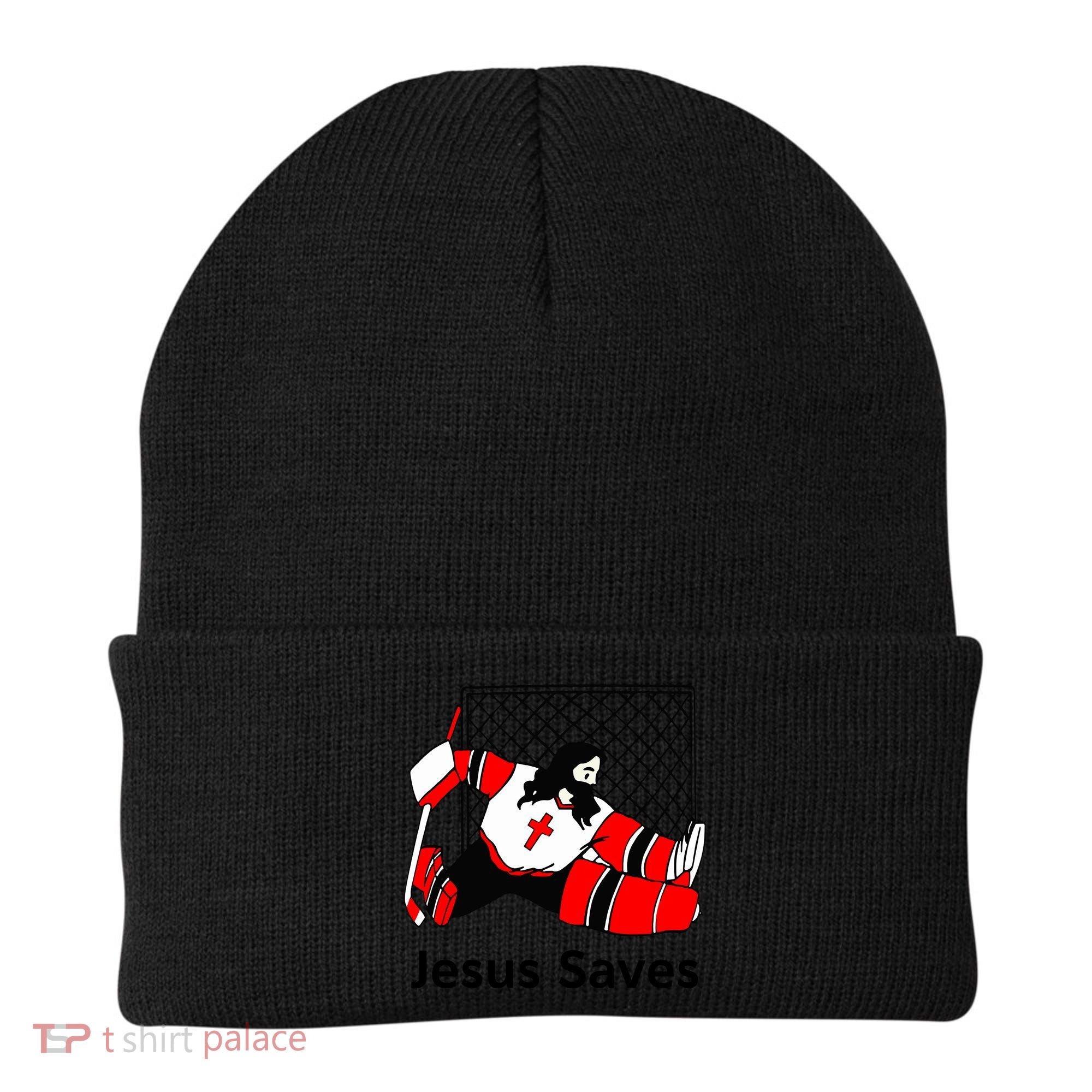 Jesus Saves Jesus Saved Hockey Funny Gift Beanie