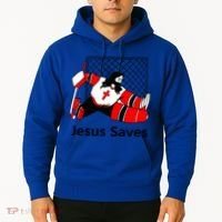 Jesus Saves Jesus Saved Hockey Funny Gift Hoodie thumb 2