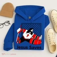 Jesus Saves Jesus Saved Hockey Funny Gift Hoodie thumb 4