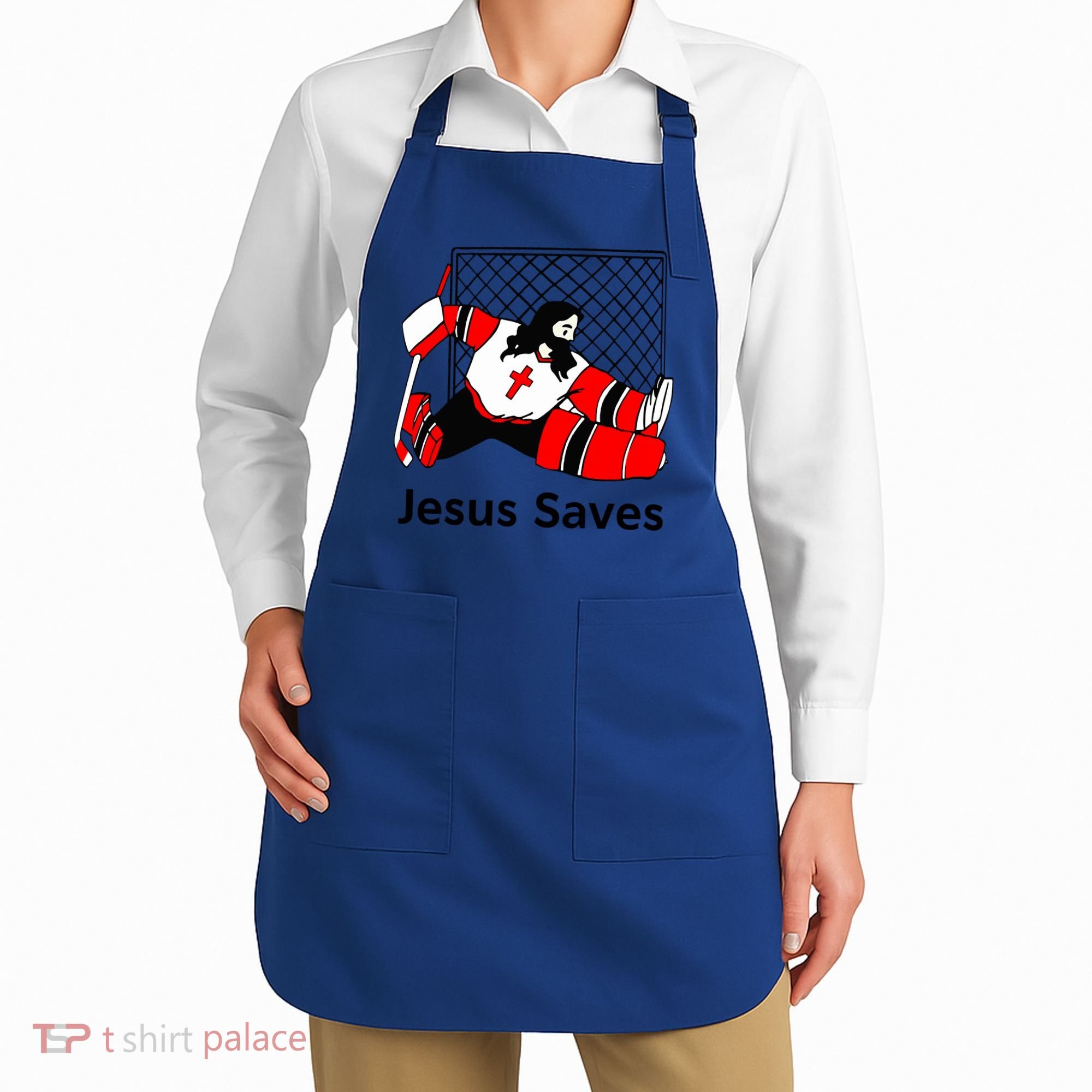 Jesus Saves Jesus Saved Hockey Funny Gift Apron