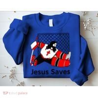 Jesus Saves Jesus Saved Hockey Funny Gift Sweatshirt thumb 2