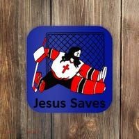 Jesus Saves Jesus Saved Hockey Funny Gift Coaster thumb 0