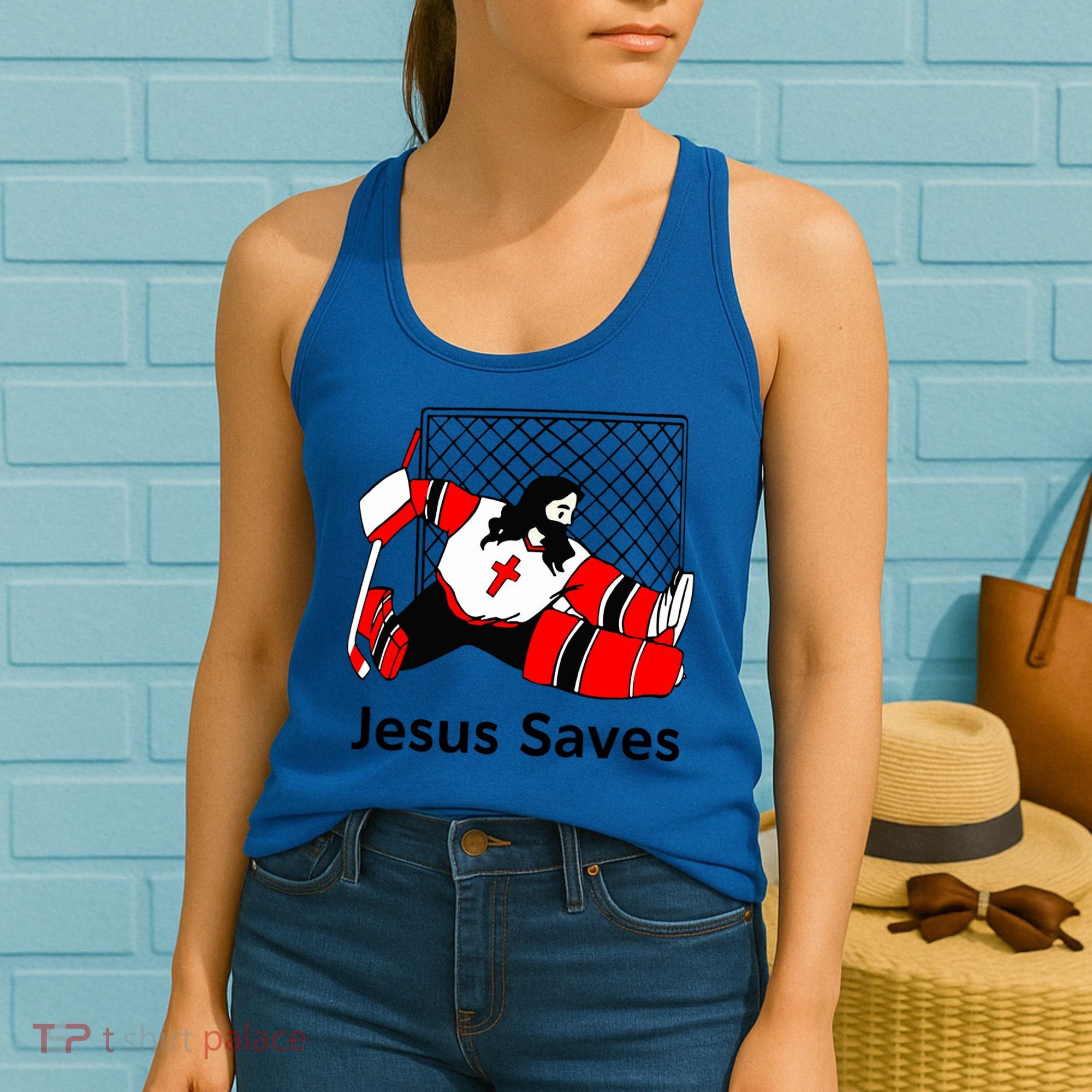 Jesus Saves Jesus Saved Hockey Funny Gift Women's Tank Top