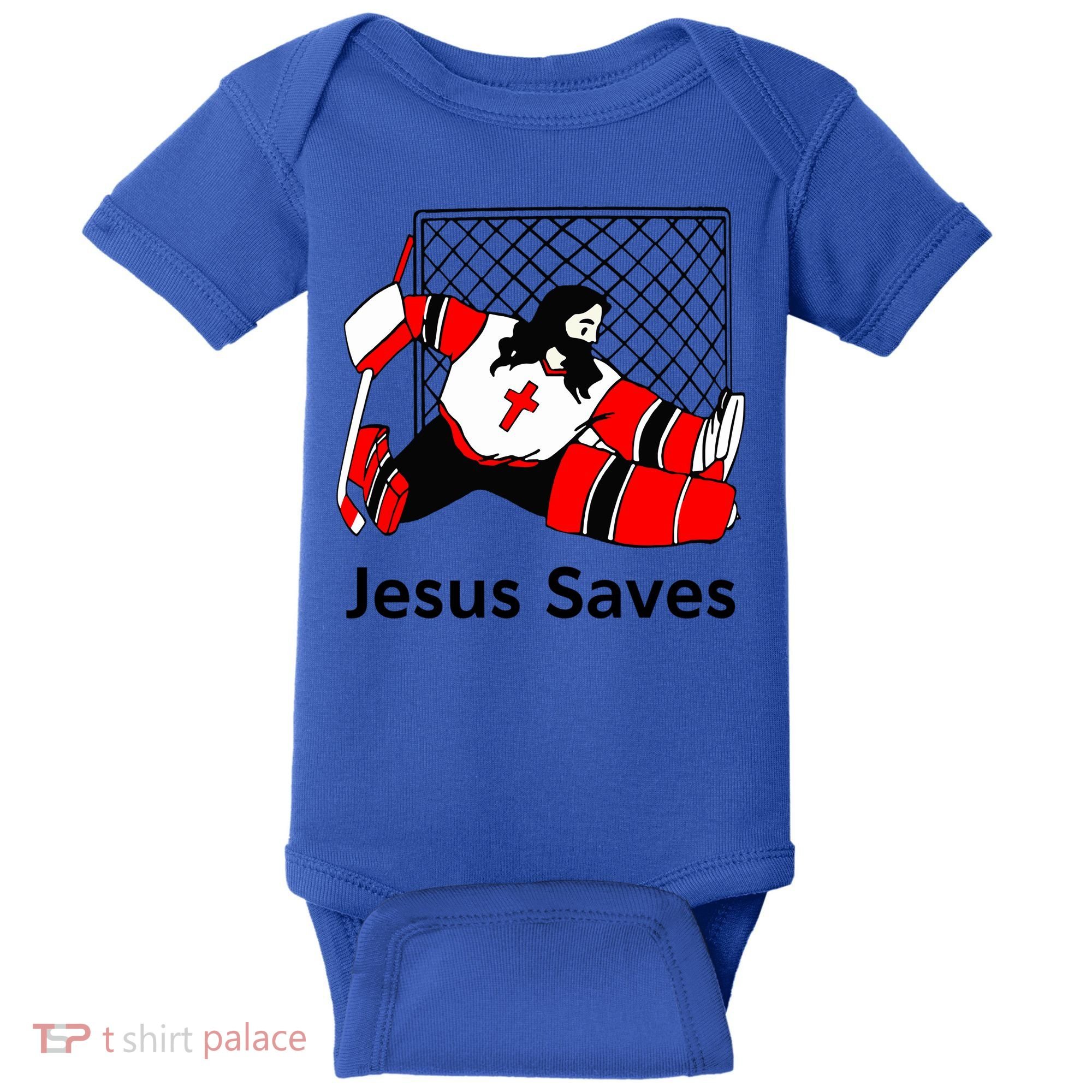 Jesus Saves Jesus Saved Hockey Funny Gift Baby Bodysuit