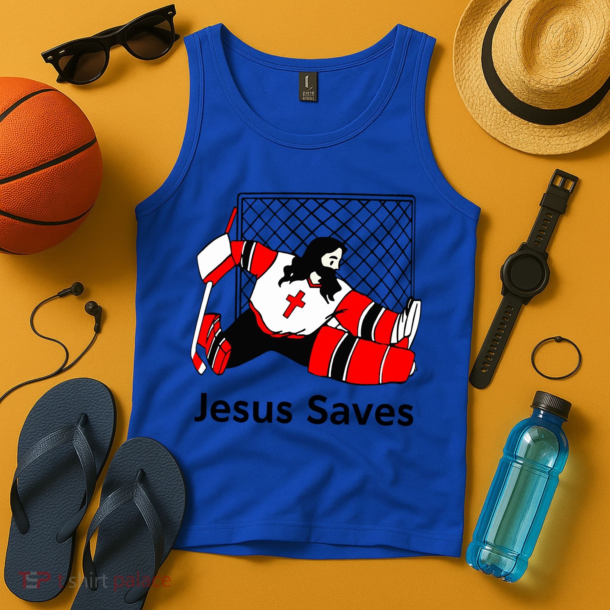 Jesus Saves Jesus Saved Hockey Funny Gift Tank Top