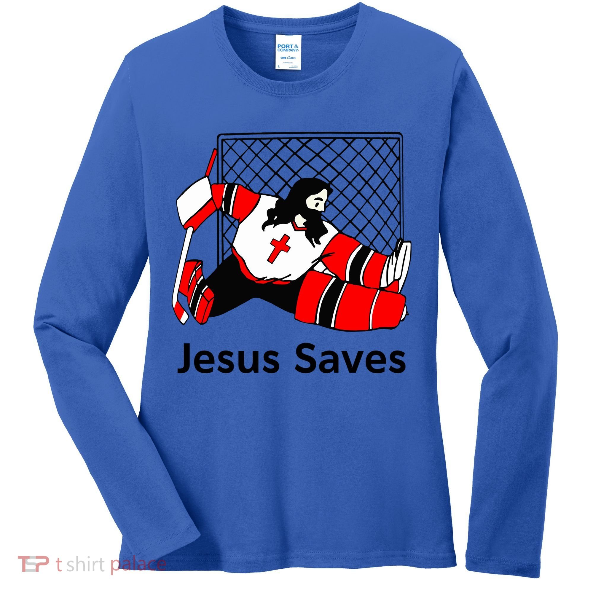 Jesus Saves Jesus Saved Hockey Funny Gift Women's Long Sleeve Shirt