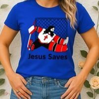 Jesus Saves Jesus Saved Hockey Funny Gift Women's T-Shirt thumb 2