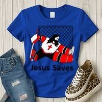 Jesus Saves Jesus Saved Hockey Funny Gift Women's T-Shirt thumb 3