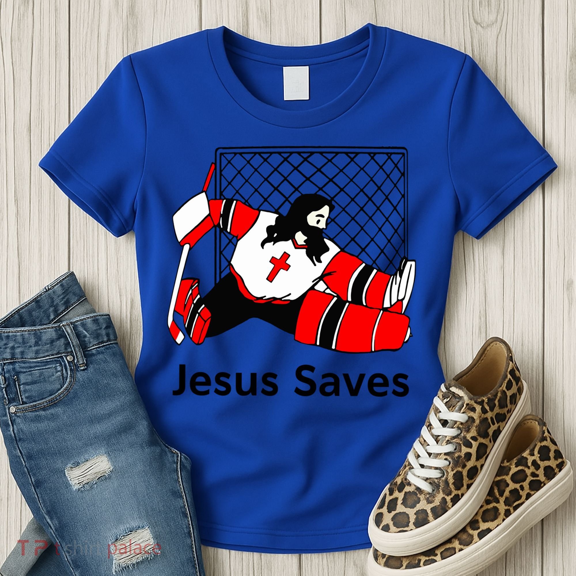 Jesus Saves Jesus Saved Hockey Funny Gift Women's T-Shirt