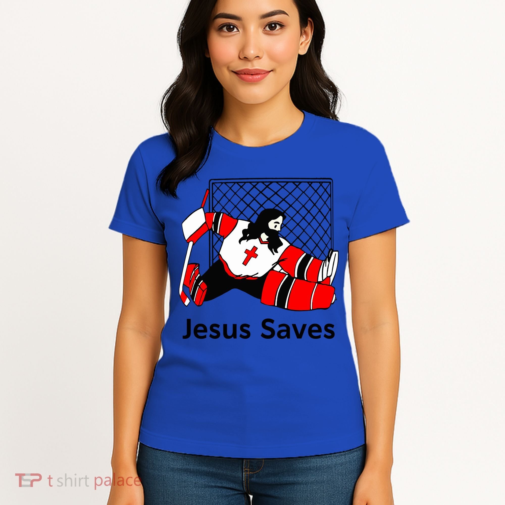 Jesus Saves Jesus Saved Hockey Funny Gift Women's T-Shirt