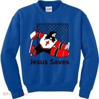 Jesus Saves Jesus Saved Hockey Funny Gift Kids Sweatshirt thumb 0