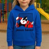 Jesus Saves Jesus Saved Hockey Funny Gift Kids Hoodie thumb 3