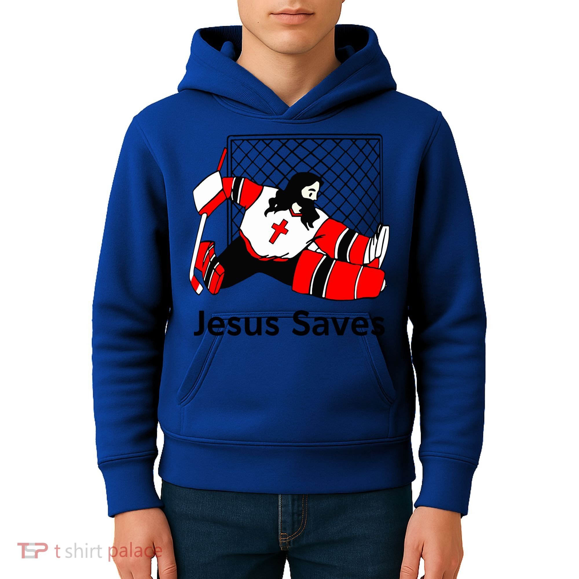 Jesus Saves Jesus Saved Hockey Funny Gift Kids Hoodie