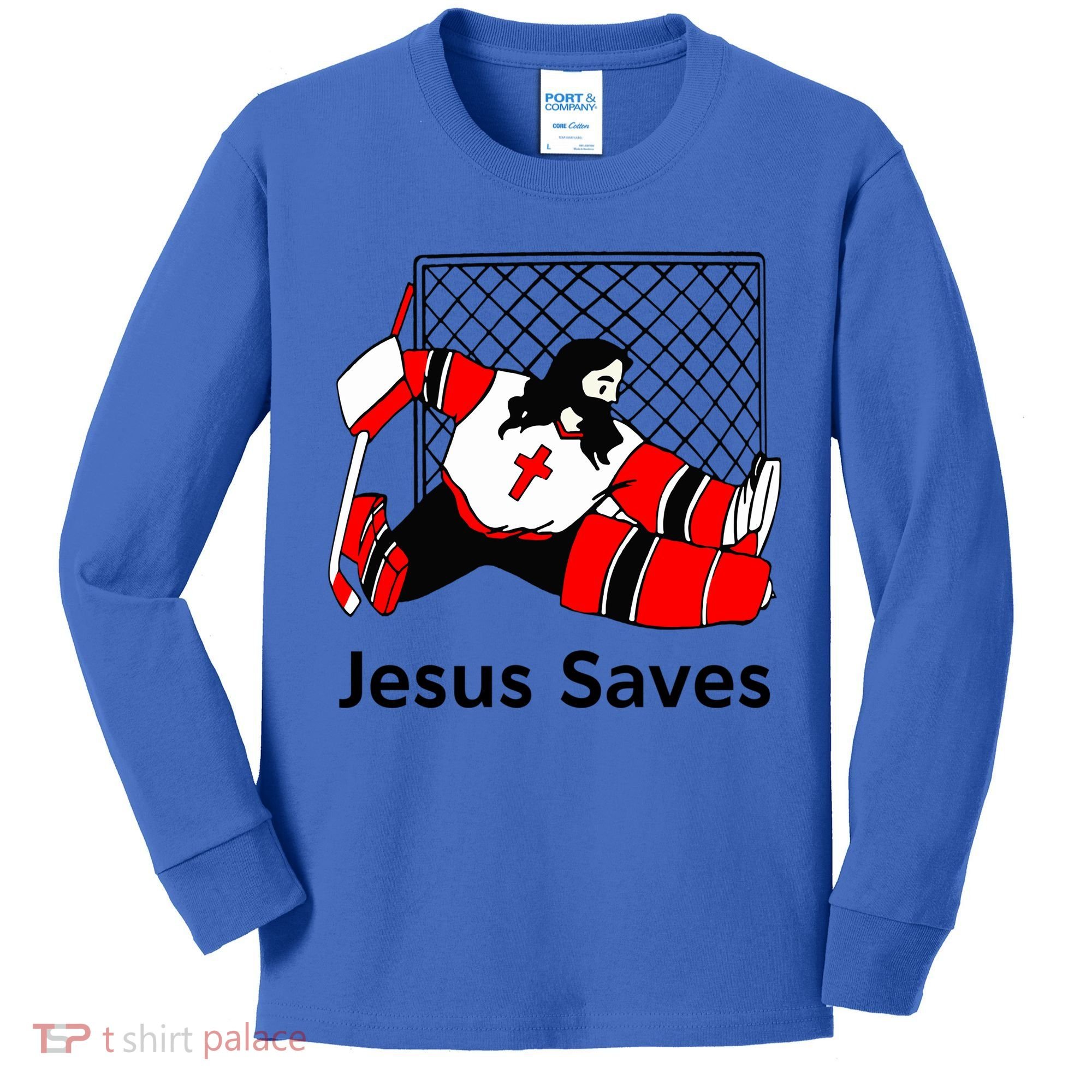Jesus Saves Jesus Saved Hockey Funny Gift Kids Long Sleeve Shirt