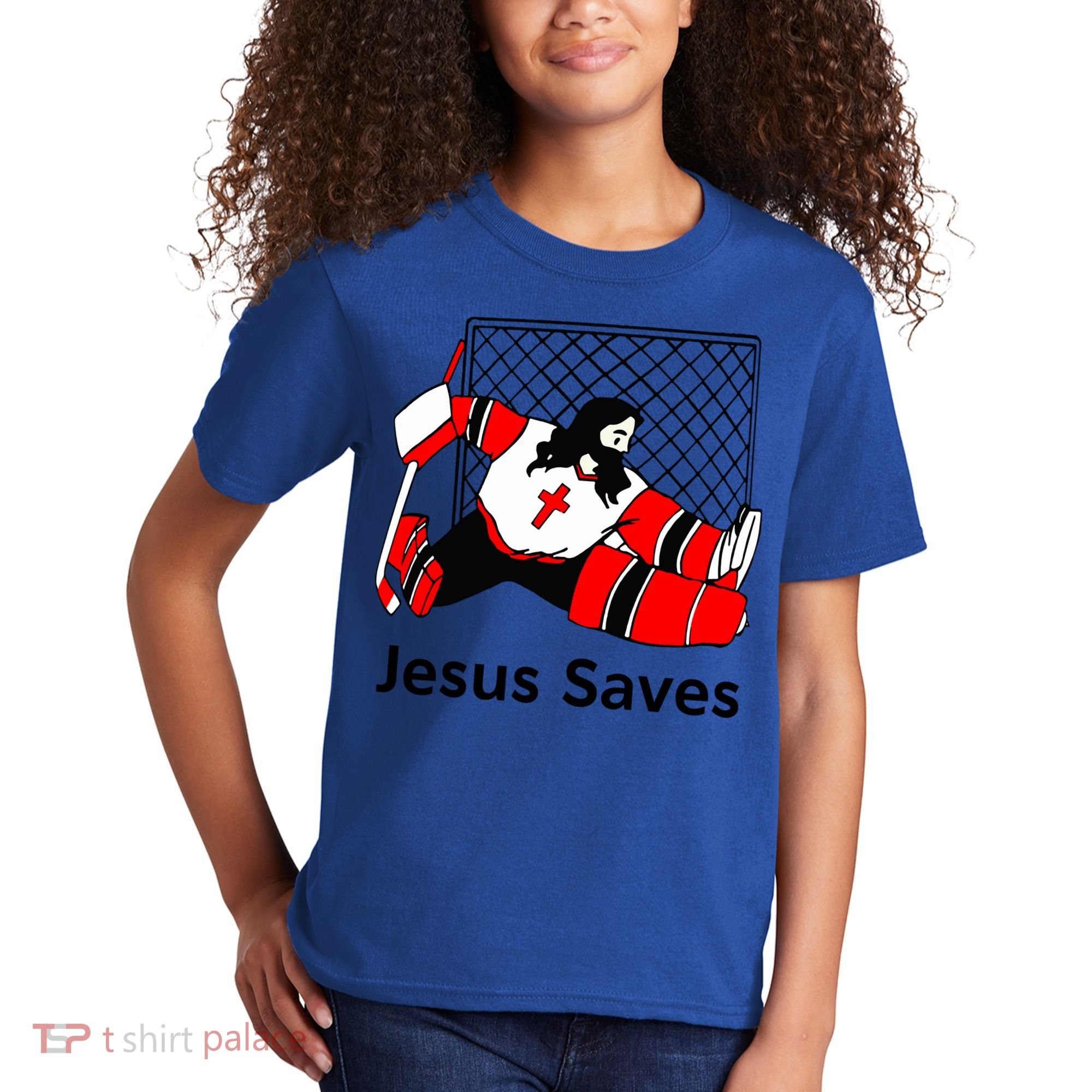 Jesus Saves Jesus Saved Hockey Funny Gift Kids T-Shirt