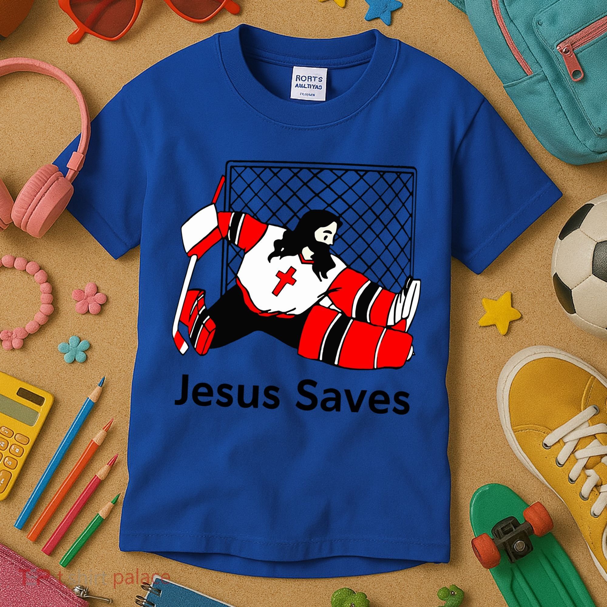 Jesus Saves Jesus Saved Hockey Funny Gift Kids T-Shirt
