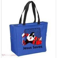 Jesus Saves Jesus Saved Hockey Funny Gift Tote Bag thumb 2