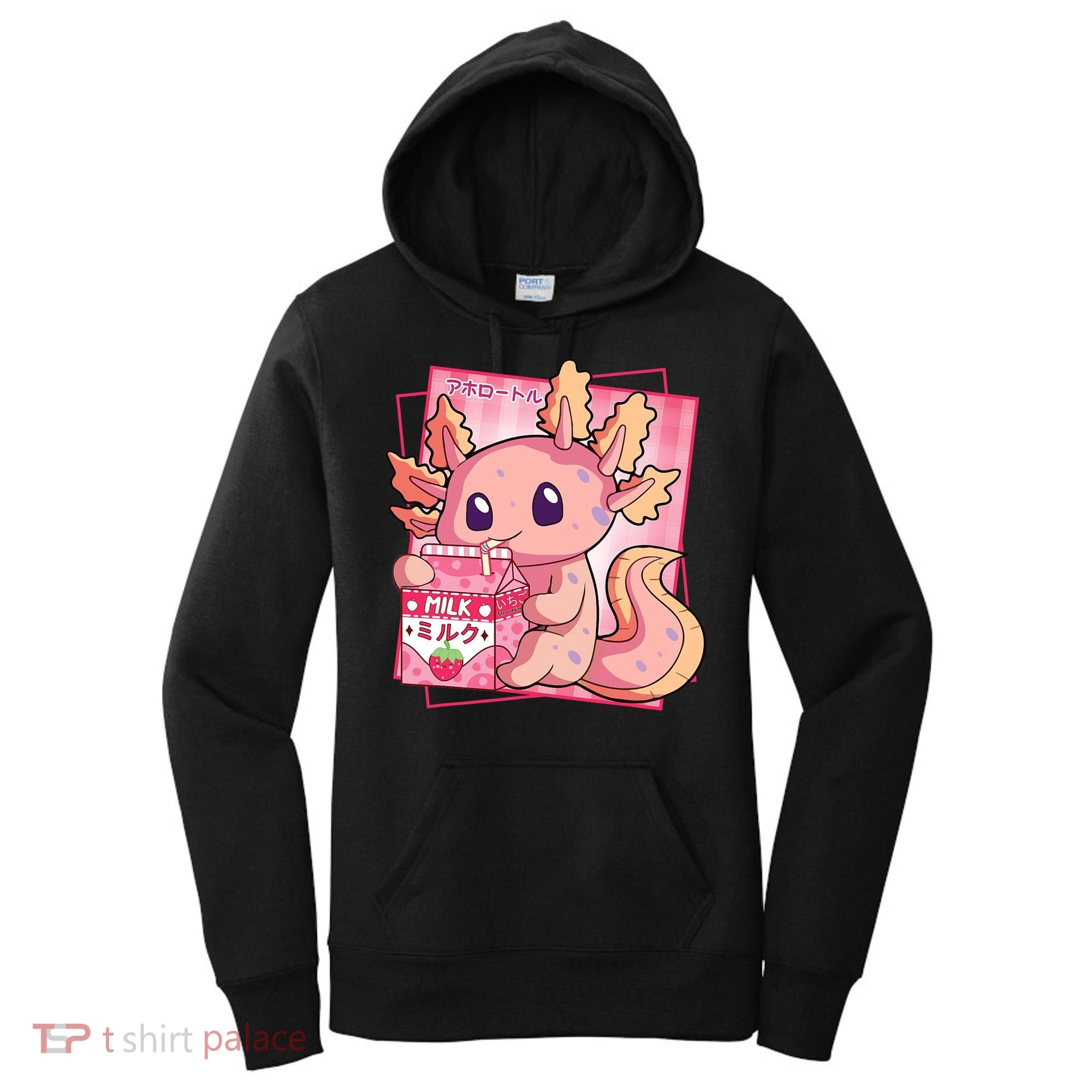 Japanese Style Kawaii Axolotl Strawberry Milk Anime Women's Hoodie