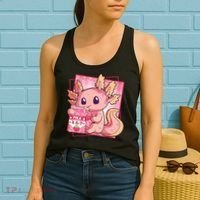 Japanese Style Kawaii Axolotl Strawberry Milk Anime Women's Tank Top thumb 2