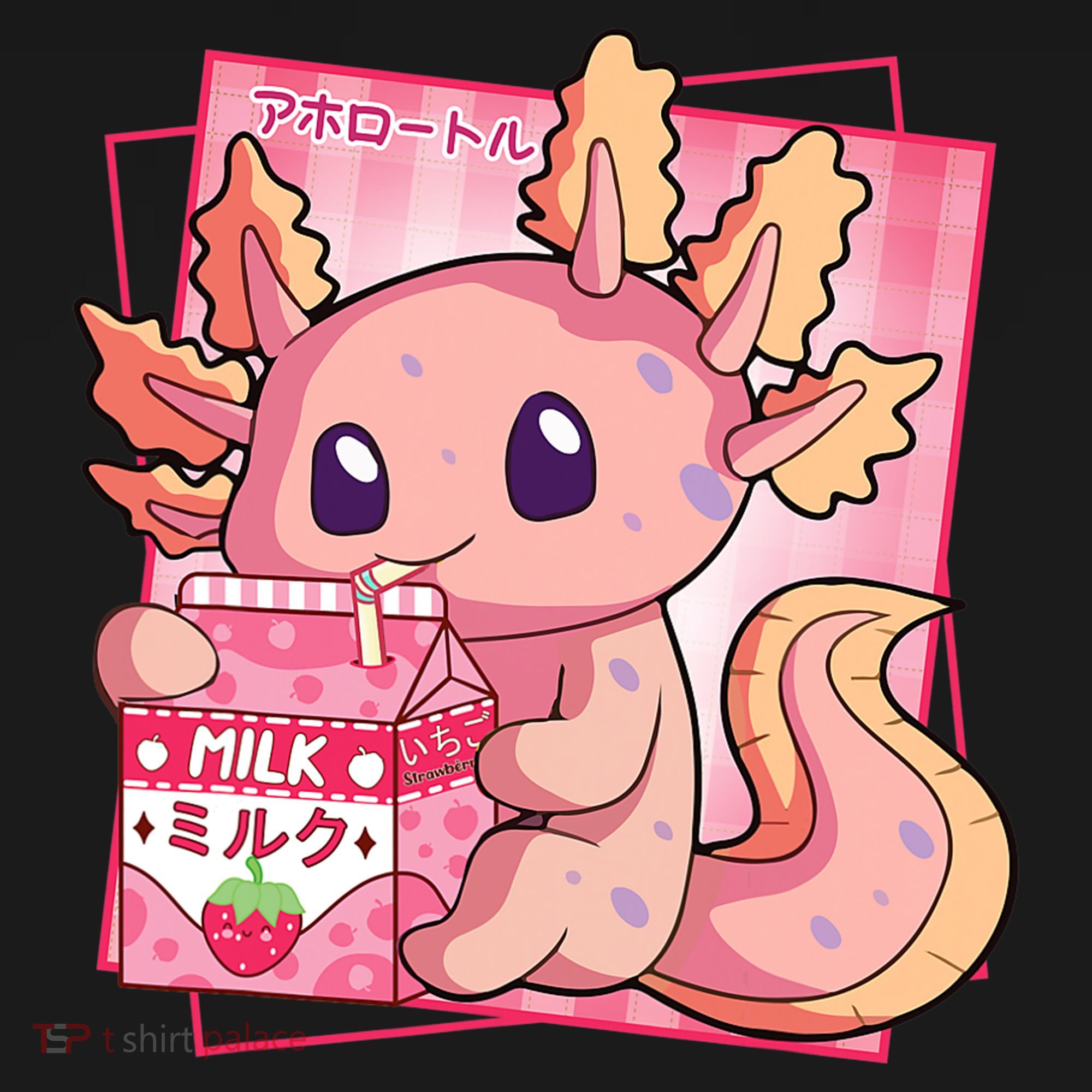 Japanese Style Kawaii Axolotl Strawberry Milk Anime Women's Tank Top