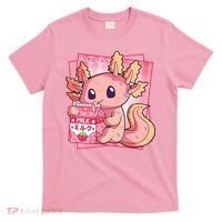 Japanese Style Kawaii Axolotl Strawberry Milk Anime T-Shirt thumb 0