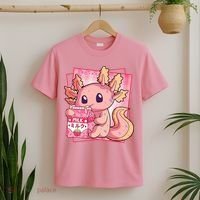 Japanese Style Kawaii Axolotl Strawberry Milk Anime T-Shirt thumb 2