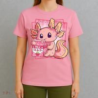Japanese Style Kawaii Axolotl Strawberry Milk Anime T-Shirt thumb 4